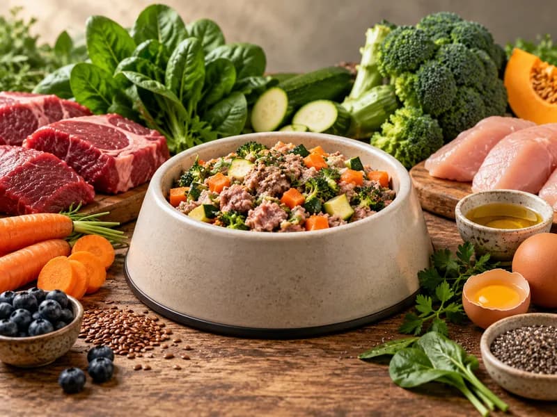 Futternapf mit Fleisch und Gemüse